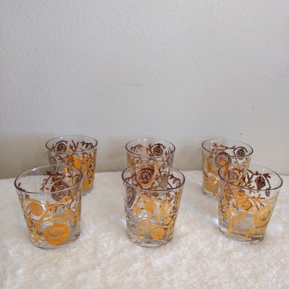 RARE 6 Cerga Glass (1954) 22K Old Fashion Glasses 3.25" Vintage Holiday Pattern - Picture 2 of 7